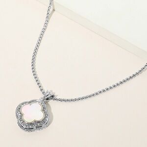 14K Gold Plated CZ Pave Rim Quatrefoil Pendant Necklace